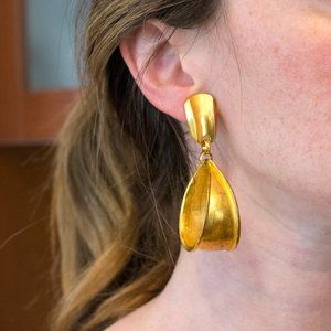 Oversized Vintage Goldtone Earrings for Non-Pierced Ears